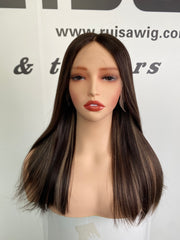 Ruisa Jewish wig wholesale shop |Natural black human hair wig with blonde mixed | Russian raw hair made